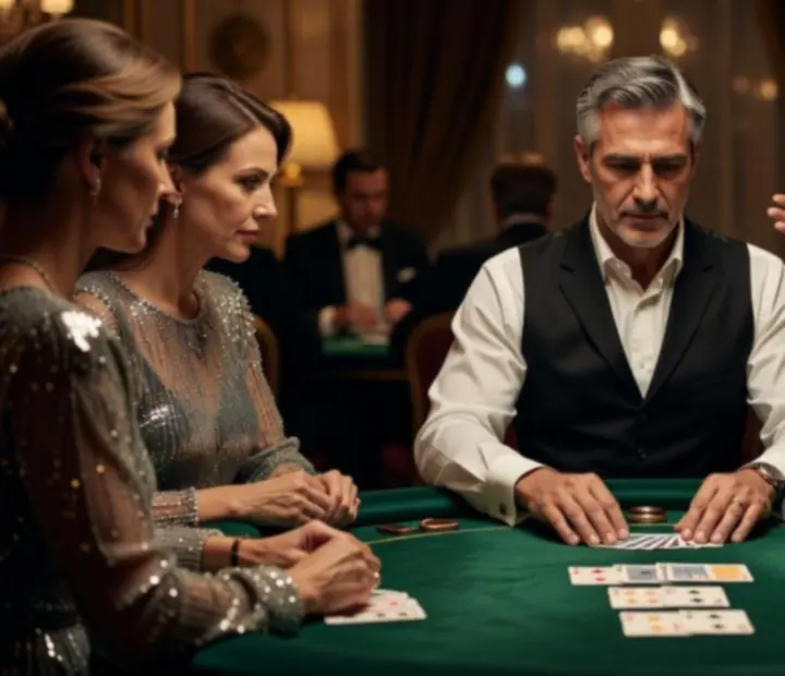 Profesjonalny krupier i prowadzący przy stole pokerowym