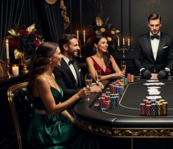 Goście podczas ekskluzywnego wieczoru pokerowego przy eleganckich stołach